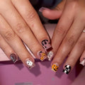 24Pcs Halloween Press on Nails Short Square Fake Nails with Cute Ghosts Design Pumpkin Acrylic Nails Black And White Checkered Artificial Nail Glossy Spider Web Full Cover Stick on Nails for Women - color: Ghost Pumpkin Style