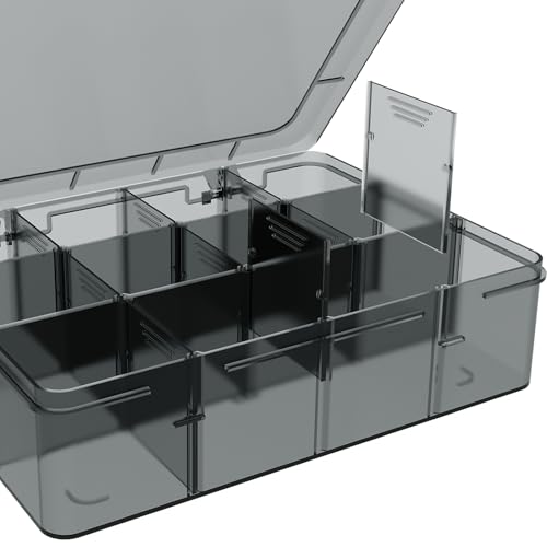 SRNYJAO Plastic Organizer Box, Clear Tackle Box Organizer Compartment Box - color: gray, size: Large 12 Grids