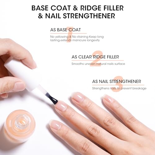 GELLEN Clear Nail Polish Ridge Filling Base Coat, No Light Needed,HEMA Free - color: Clear