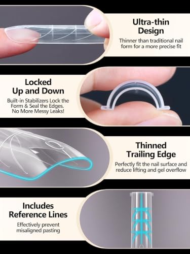 TOROKOM Sandwich Nails Dual Forms for Builder and Poly Nail Gel Extensions - color: Long Square
