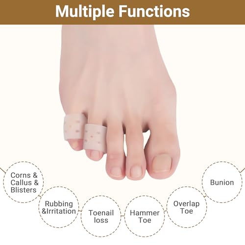 Hoogoo Pinky Toe Sleeves 10pcs with Hole, Toe Protecters Covers for Small Toe, Protect Toe from Rubbing, Ingrown Toenails, Corns, Blisters, Hammer Toes and Other Painful Toe Problems - color: Translucent(with Hole)