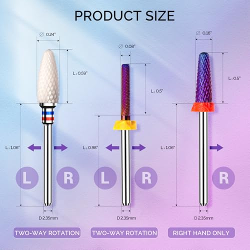 MelodySusie 3Pcs Nail Drill Bits Set, 3/32'' Carbide Tungsten Ceramic Bits, Flame, Nature Nail Buffer and Cone Shape Bits, Suitable for Manicure Pedicure Cuticle Gel Acrylic Remover - size: D Set
