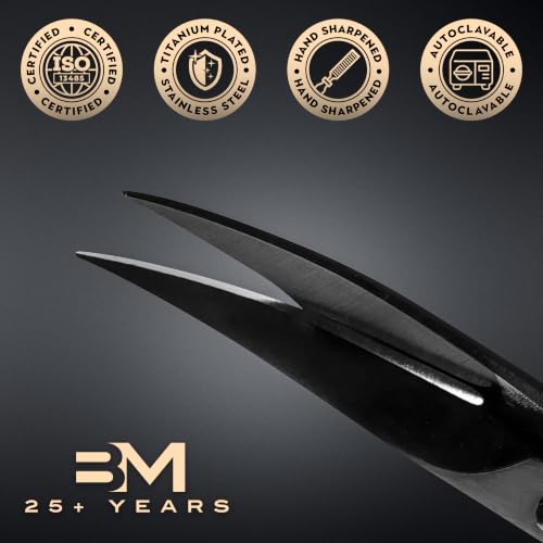 Professional Nail Scissors | High Carbon Stainless Steel | Manicure | Razor Sharp Curved Blade for Women - 100% Stainless Steel Beauty Scissors for Nails (Black) - color: Black