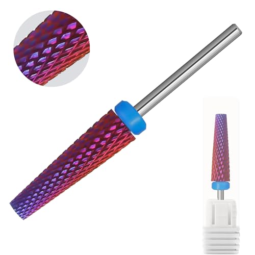 Super Long 5 in 1 Nail Drill Bits, Professional 3/32'' Carbide Tungsten Two Way Rotary Nail Cleaner Nail Bits, Suitable for Manicure Pedicure Cuticle Gel Polishing Acrylic Nails (Purple, Medium-M) - color: Purple, size: Medium-M