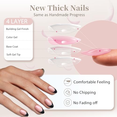SXVME 30 Pcs Black French Tip Press on Nails Short Almond Nails Press ons, Short Fake Nails Almond Shaped Acrylic French Glue on Nails False Nail for Women, Natural Stiletto Nail 15 Sizes - color: almond black