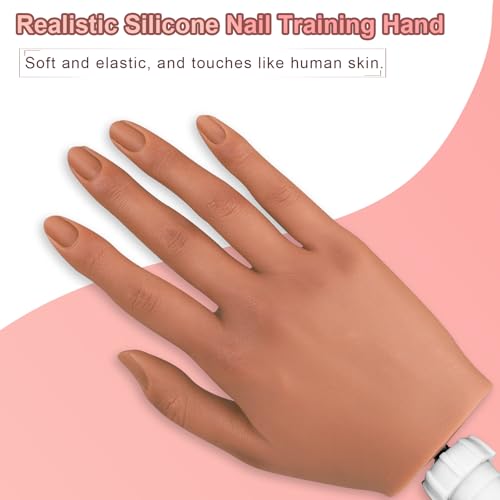 Practice Hand for Acrylic Nails,Silicone Nail Practice Hand with Stand Bracket,Realistic Bendable Mannequin Hand, Fake Hand for Nails Display, Manicure, Nail Tech - color: White bracket 4#