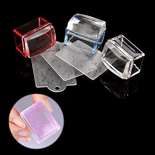 GSHLLO 2 Sets Rectangle Clear Silicone Nail Art Stamper with Scraper Nail Stamping Jelly Manicure Tools for DIY Nail Deco