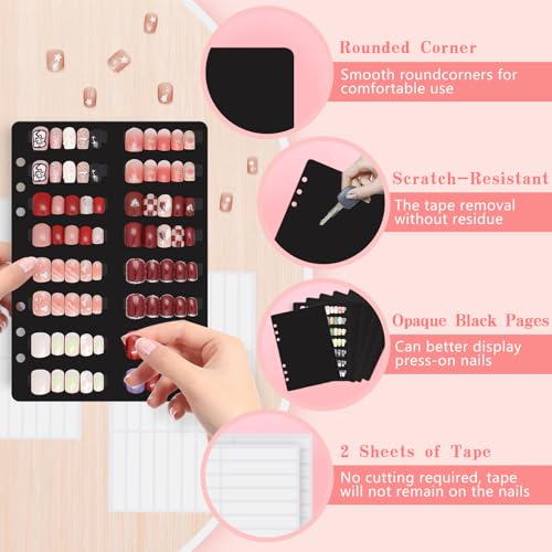 KEIFIN 6 Pcs Press On Nail Book Display Organizer Binder A5 Inserts, Black - color: BLACK