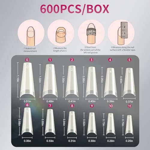 krofaue Natural Acrylic Nail Tips Square - Half Cover Coffin False Nails - color: Natural Square Coffin Half Cover