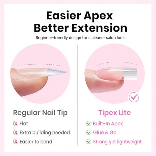 Beetles Tipex Lite Instant Apex Nail Tips, Short Square, 16 Sizes(00-14)