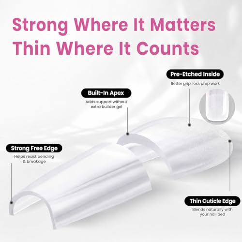 Beetles Tipex Lite Instant Apex Nail Tips, Short Square, 16 Sizes(00-14)