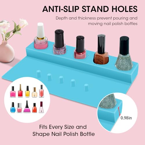 Nail Polish Holder, 2 in 1 Silicone Hand Rest Mat Set - Blue - color: Blue