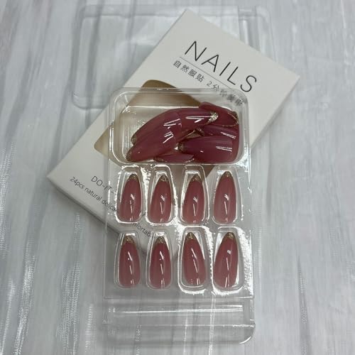 Gold Glitter French Tip Press on Nails Medium Almond Fake Nails Glossy Nude Base Acrylic Glue on Nail Full Cover Artificial Nail for Women Holiday Party Daily Wear 24 Pcs - color: Gold Glitter