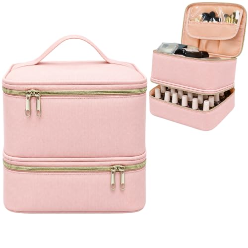 Nail Polish Organizer Case, Holds 30 Bottles + UV Lamp, Pink - color: Pink