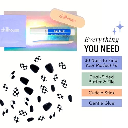 Chillhouse - Chill Tips, Press on Nails Kit - Sk8er Girl (Oval) - 30 Nail Shapes & Sizes - Up to 2 Weeks of Wear - Customizable Fit - Reusable - Latina Founded & Women Owned - Beauty & Self Care - color: Sk8r Girl