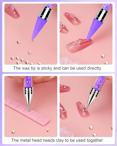 Rhinestone Picker Tool Set,Rhinestone Applicator Tool,Rhinestone Picker Dotting With 4 Extra Purple Replaceable Wax Head and 2 Tweezer (Purple) - color: Purple