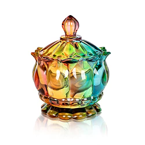 Joeyan 6 oz Colorful Embossed Glass Jars with Lid - Crystal Glass Candy Dishes - Iridescent Candy Jars Jewelry Box for Wedding, Party, Buffet Decorative - color: Colorful-1