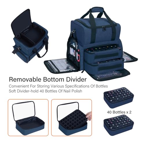 Nail Polish Organizer Holds 80 Bottles & Nail Art Lamp (Blue) - color: Blue