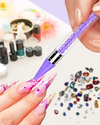 Rhinestone Picker Tool Set,Rhinestone Applicator Tool,Rhinestone Picker Dotting With 4 Extra Purple Replaceable Wax Head and 2 Tweezer (Purple) - color: Purple