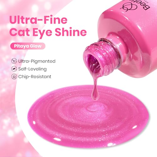 Beetles Hot Pink Cat Eye Gel Nail Polish - Pitaya Glow 15ML Full Size Glitter Pink Cat Eye Summer Gel Polish Magnetic Shimmer Effect Soak Off UV Nail Art Design Salon DIY Manicure Gift for Women - color: B - Hot Pink | Pitaya Glow