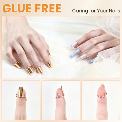 20Pcs Wudu Nail Rings with 120Pcs Adhesive Nail Tabs-Gold - color: Gold