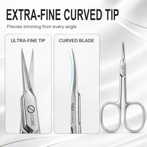 CGBE Curved Cuticle Scissors, Extra Fine Pointed Tip, for Russian Manicure - color: ['Silver']