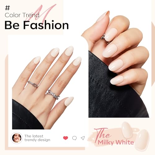 modelones Short Press on Nails, Oval Fake Nails Kit Nails Press Ons - color: A1-Pink White