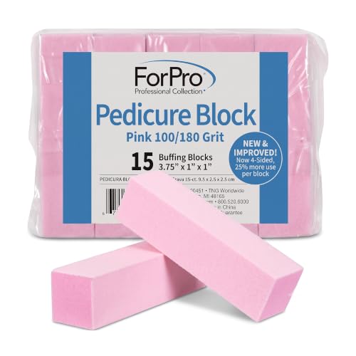 ForPro 15 Pack Pink Buffing Block, 100/180 Grit, 3.75" x 1" x 1" Buffer - size: 15 Count (Pack of 1)