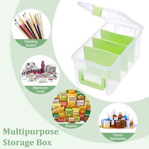 BTSKY Clear Plastic Dividing Storage Box with 4 Deep Compartment Sewing Box - size: 13.9x7.9x6.2 Inches-Green