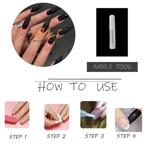 MISUD Press on Nails - Long Stiletto Glue on Nails with Goth Black, Acrylic Gothic Snake Design 24 pcs - color: 06121Black