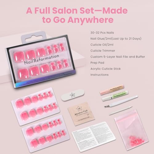Nail Reformation Press On Toenails, Pomegranate Pink | Glitter Short Square - color: Pomegranate Pink