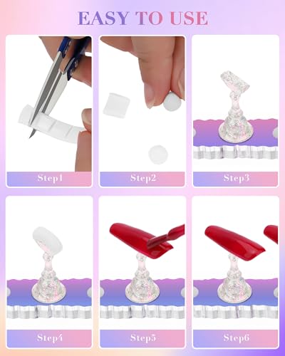 Nail Stand Acrylic Nail Art Display Stand Magnetic Nail Tips Practice Holder 54 Pcs Reusable Adhesive Putty for DIY Painting Nails Stand kit (Aurora) - color: Aurora