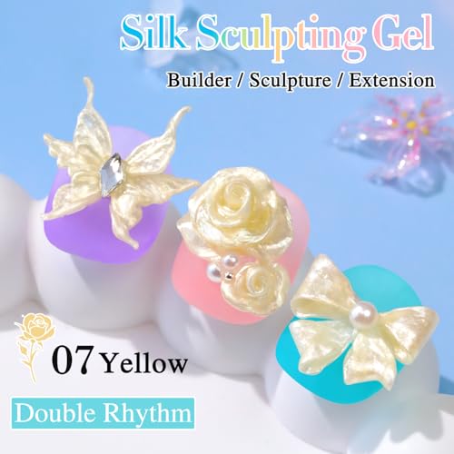 Double Rhythm 3D Nail Gel Pearl Solid Sculpting for Nail Art Non-Sticky Hard for Building Carving Molding Extension Soak Off UV/LED Nail Art Salon Home DIY 0.5 Oz (Yellow-Silk 07) - color: Yellow