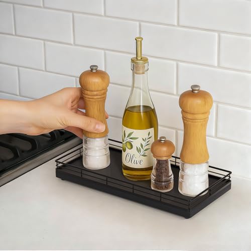 Bathroom Vanity Tray for Countertop, 12" x 6" Oak Wood Toilet Tank Tray - color: Black, size: 12" x 6" x 1.5"