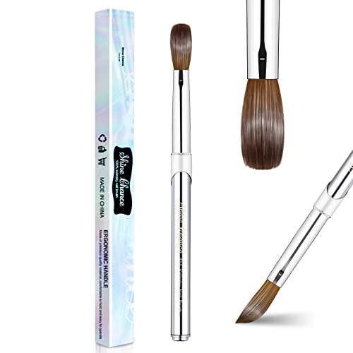 Acrylic Nail Art Brush Size 14, 100% Pure Kolinsky Hair Oval for Application, Professional Extension Manicure Tool Striping Drawing Pen DIY Home Salon, Silver, 1.0 Count - size: #14