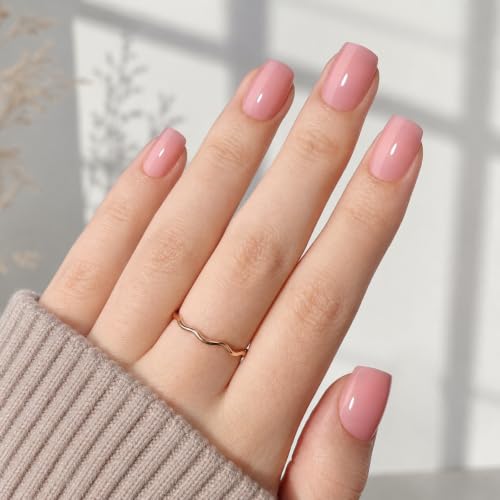 Light Pink Nude Press On Nails, Short Square, Glossy Blush Glue On Nails - color: A10-Pink Nude