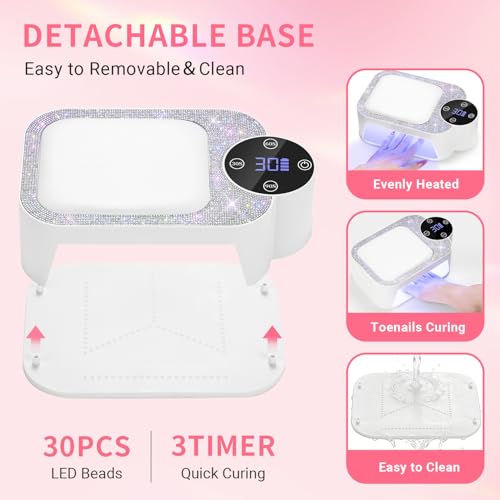 Cordless UV LED Nail Lamp with Arm Rest, Rechargeable Wireless Gel Polish Dryer for Mobile Tech, 2-in-1 Portable Curing Light with Soft Hand Pillow, High Capacity Battery, White