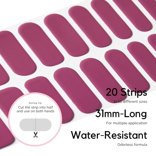 NAILOG Semi Cured Gel Nail Strips 20Pcs Plum Gel Nail Stickers - Crush - color: Crush