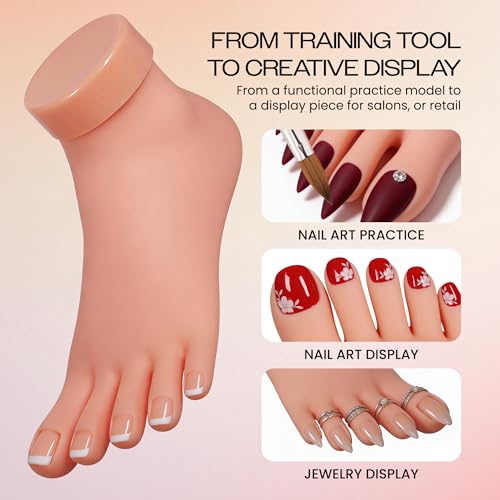 Beauticom® Flexible Movable Soft Silicone Foot Model for Nail Art Practice Training Tool