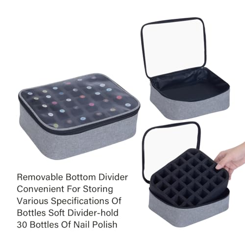 Small Clear Nail Polish Organizer Holds 30 bottles(15ml-0.5fl.oz) Nail Polish Case Multifunctional Nail Polish Bag organizer, Cosmetic Travel Makeup Cases for Women Grey - color: Grey, size: 1Pcs-30 bottles