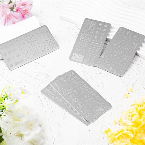 Y1tvei Hello Spring Nail Stamping Plates - 6Pcs Flower Butterfly Insect Daisy Rose Theme Finger Art Kit, Stainless Steel Nail Polish Template Printer Decoration DIY Manicure Salon Design Gift Supplies - style: Spring