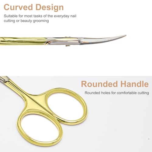 CGBE Cuticle Scissors, Extra Fine Curved Eyebrow Scissors, Gold - color: Gold