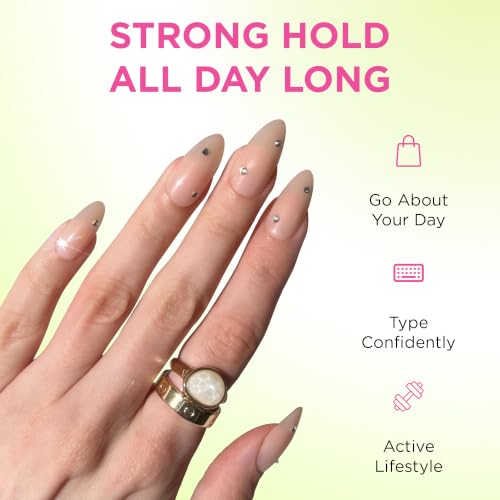 PaintLab Bare Nude Lux 3D Diamond Press On Nails, Medium Almond, 30pcs Kit, - color: Bare Lux