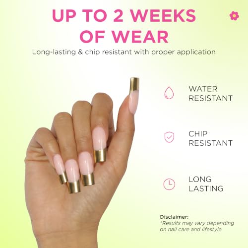 PaintLab Gold Chrome French Tip Press On Nails, Long Square, 30pcs Nail Kit - color: 24K Tips