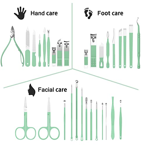 Tseoa Manicure Set Personal Care, Nail Clipper Kit, Professional Nail Clipper Pedicure Set, Nail Tools with Luxurious Travel Case, Gifts for Men Women Family Friend, 31 Pieces (Green) - color: Green 31pcs