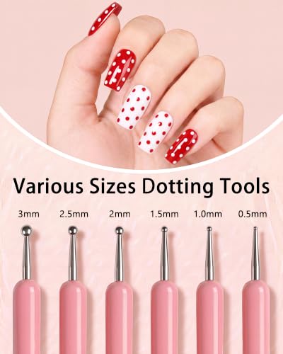 6 Nail Art Brushes with Dotting Tools and 5 Liner Brushes for Nails Detail - color: APink