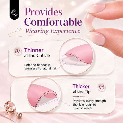 Nude Peach Ombre Almond Press On Nails, 32-Piece Reusable Kit with Glue - color: Nude Peach Ombre - Almond