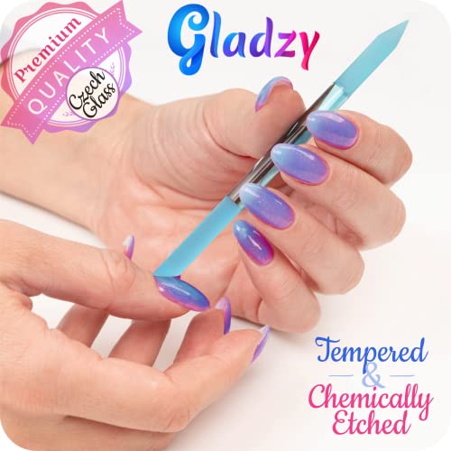 Glass Cuticle Pusher by GLADZY - Manicure Stick, Genuine Czech Quality, Professional Precision Filing Cuticle Remover, Abrasive Surface Never Wears Out - color: Glass Cuticle Pusher - Baby-blue
