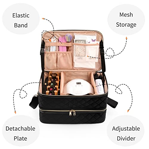 Nail Polish Organizer Bag Holds 50+ Bottles (15ml/0.5 fl.oz) &UV Nail Lamp - color: 03-Black, size: 50 Bottles