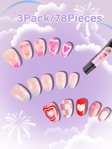 EBANKU 78Pcs 3 Pack Press on Nails kids, Halloween Acrylic Fake Nails - color: Cloud/3P
